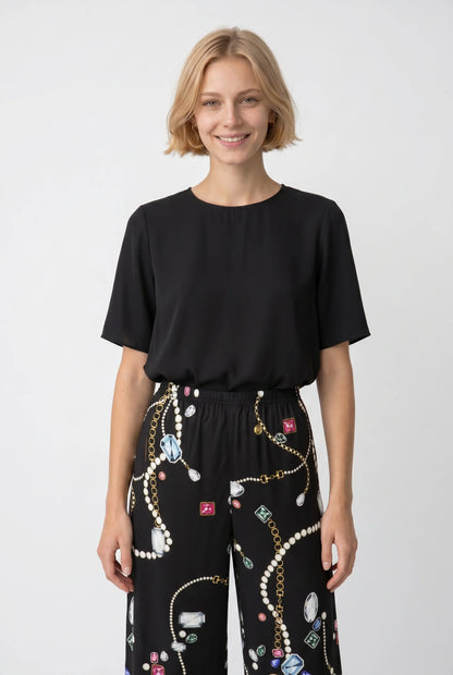 Printed Elastic-waist Trousers