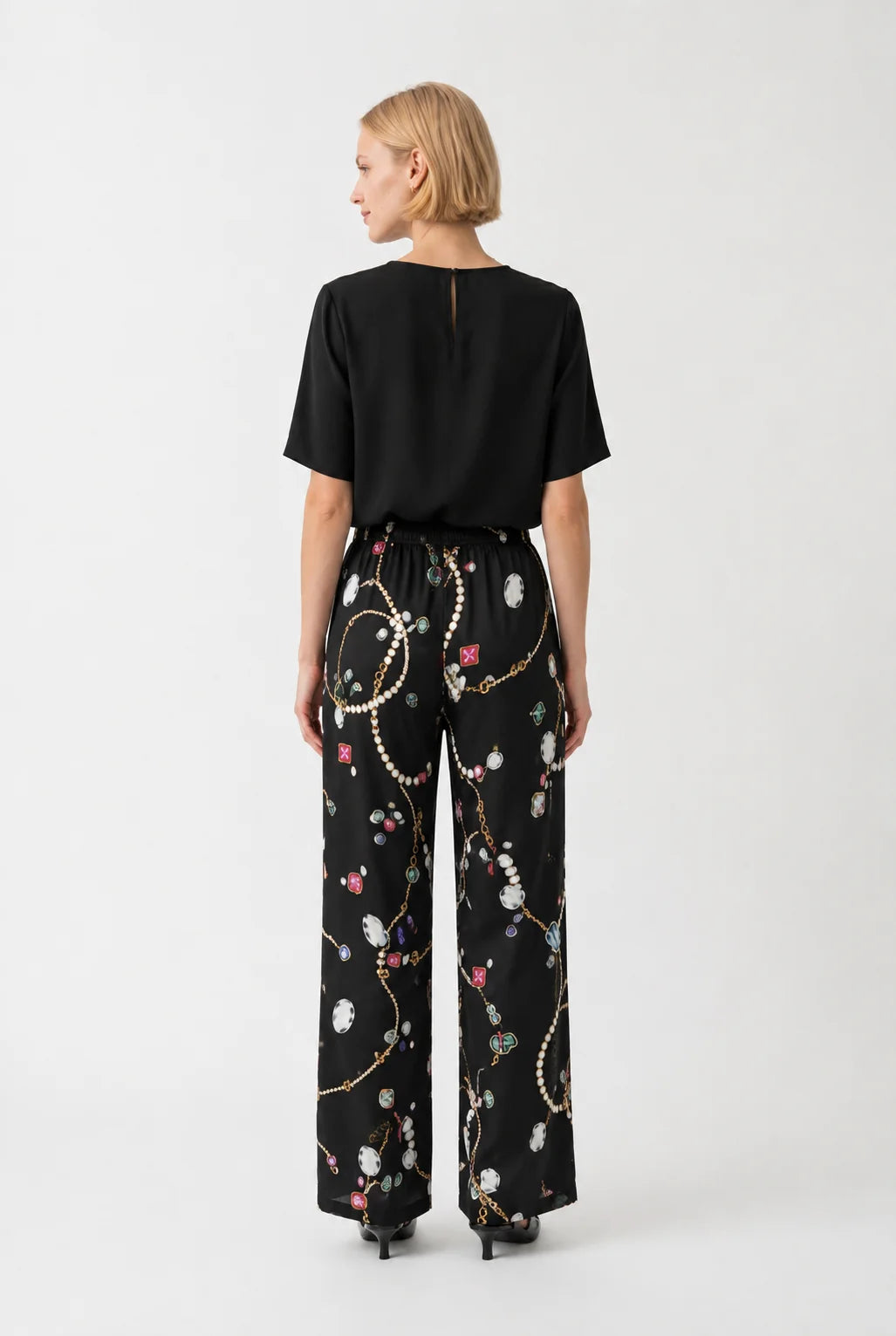 Printed Elastic-waist Trousers