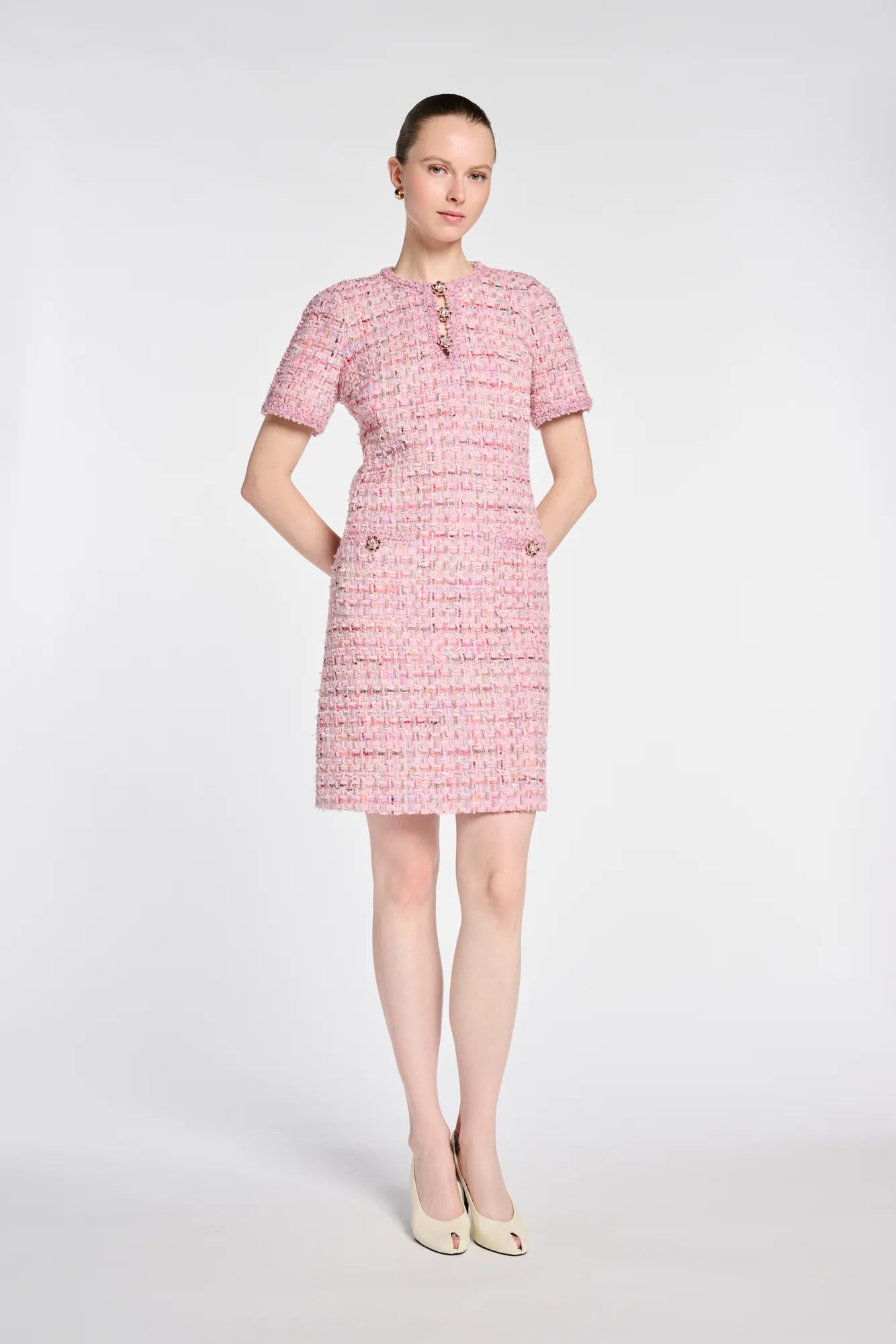 Tweed Dress with Jewellery Buttons
