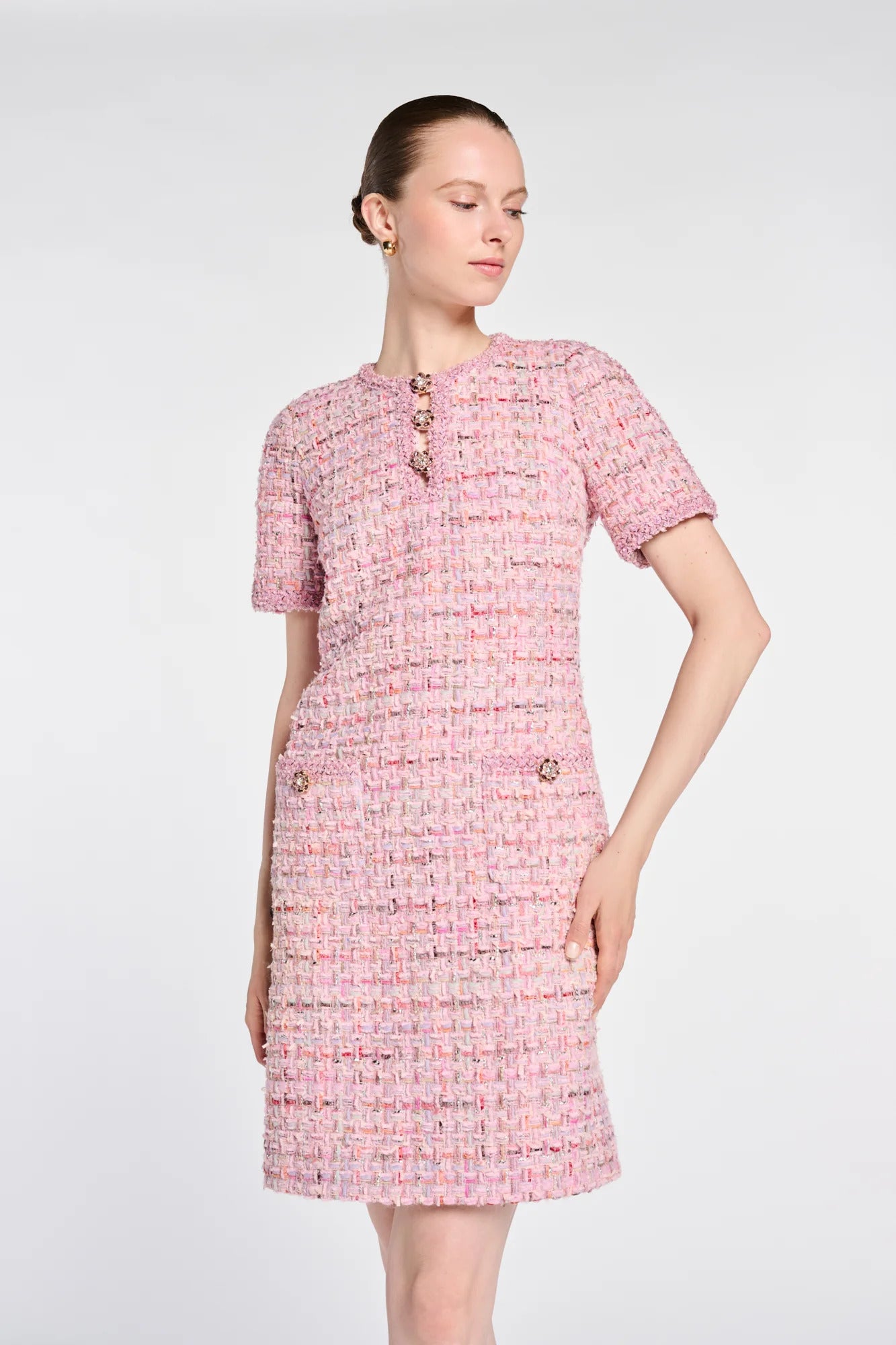 Tweed Dress with Jewellery Buttons