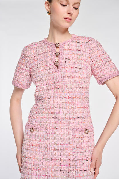 Tweed Dress with Jewellery Buttons