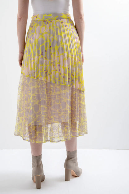 Pleated Skirt with Lace and All-Over Print