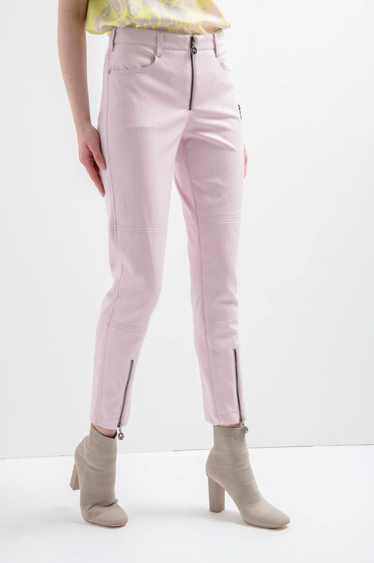 拉鏈裝飾皮革拼接七分褲