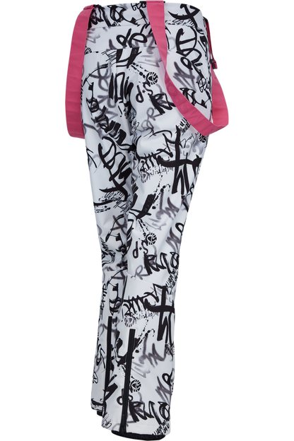 Pants with Graffiti Print and Suspenders