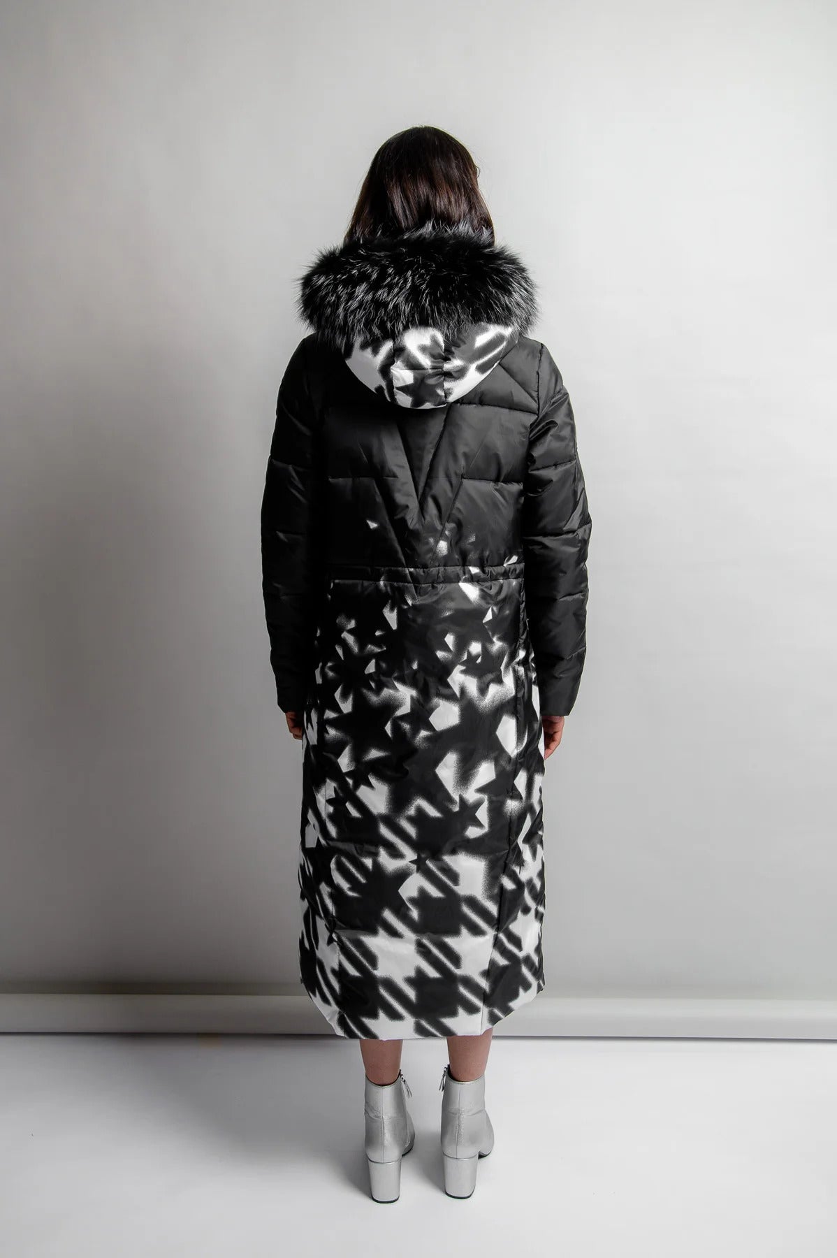 Coat with All-Over Houndstooth Print