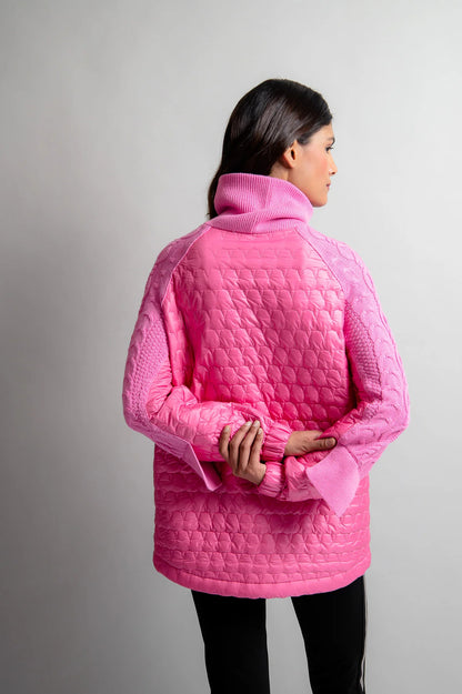 Pullover with a Quilted Nylon Fabric on the Back