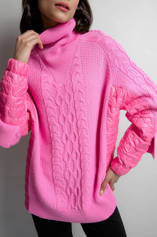 Pullover with a Quilted Nylon Fabric on the Back