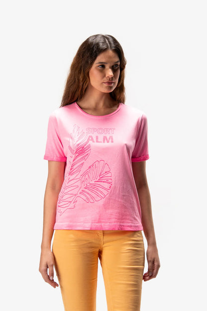 T-Shirt with Palm Leaves Print