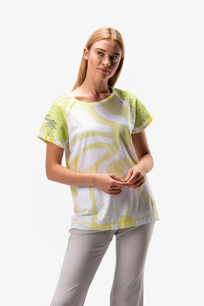 Printed Short-sleeved T-shirt with Sequins