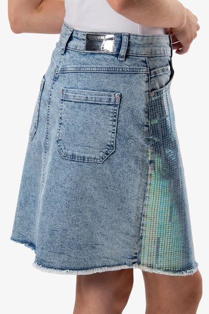 Denim Skirt with Foil Print