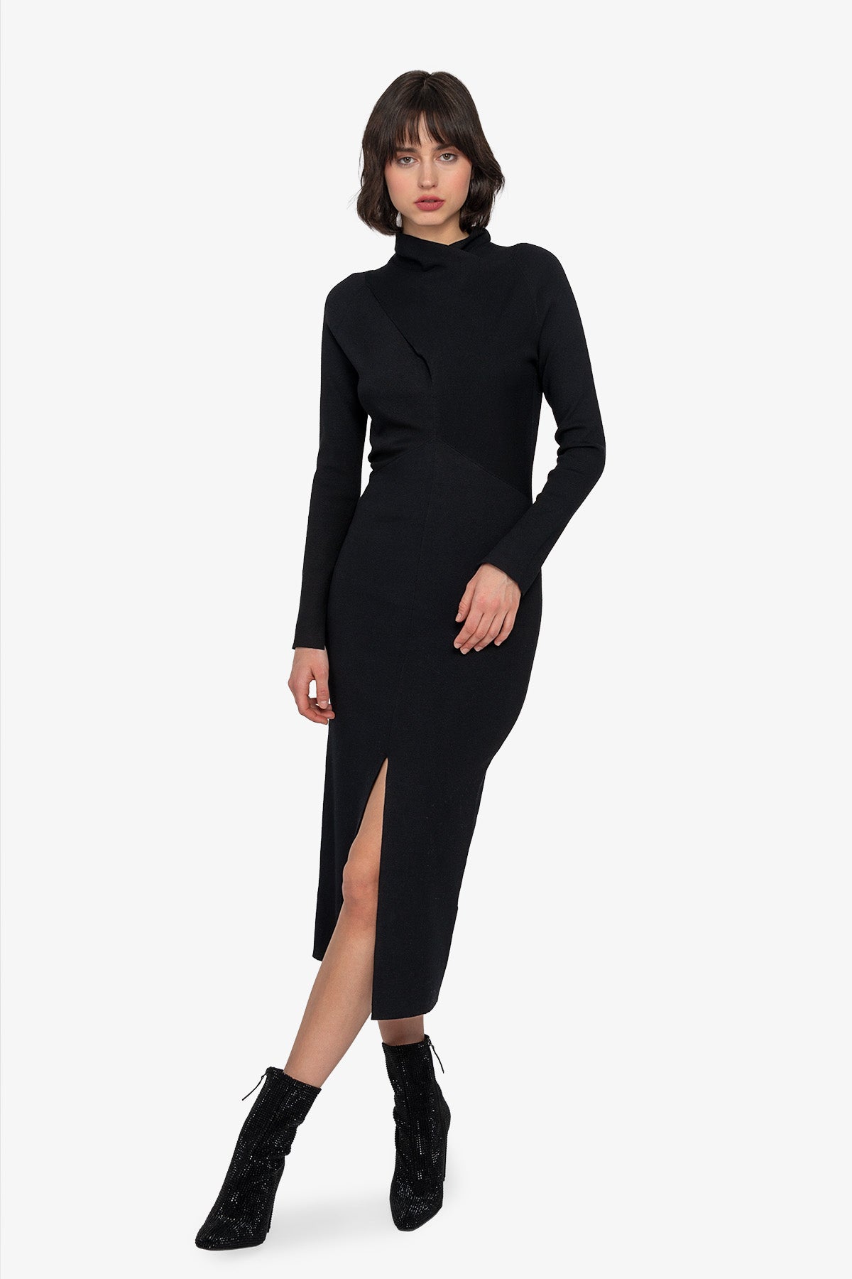 Knitted Dress with Stand-up Collar