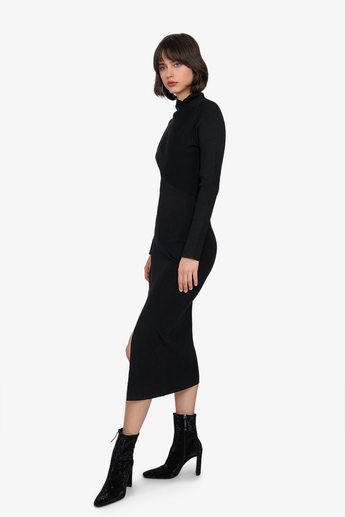 Knitted Dress with Stand-up Collar