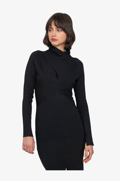 Knitted Dress with Stand-up Collar