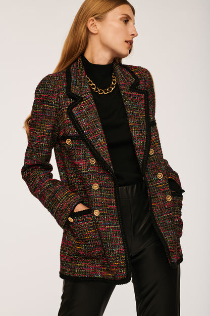 Tweed Blazer with Woven Gallon Decoration