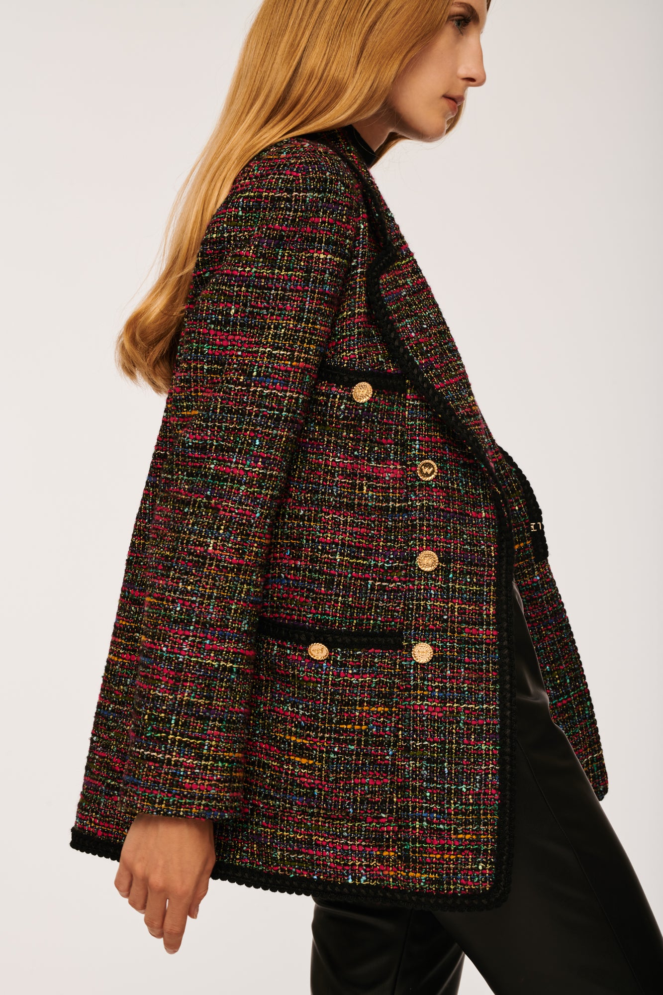 Tweed Blazer with Woven Gallon Decoration