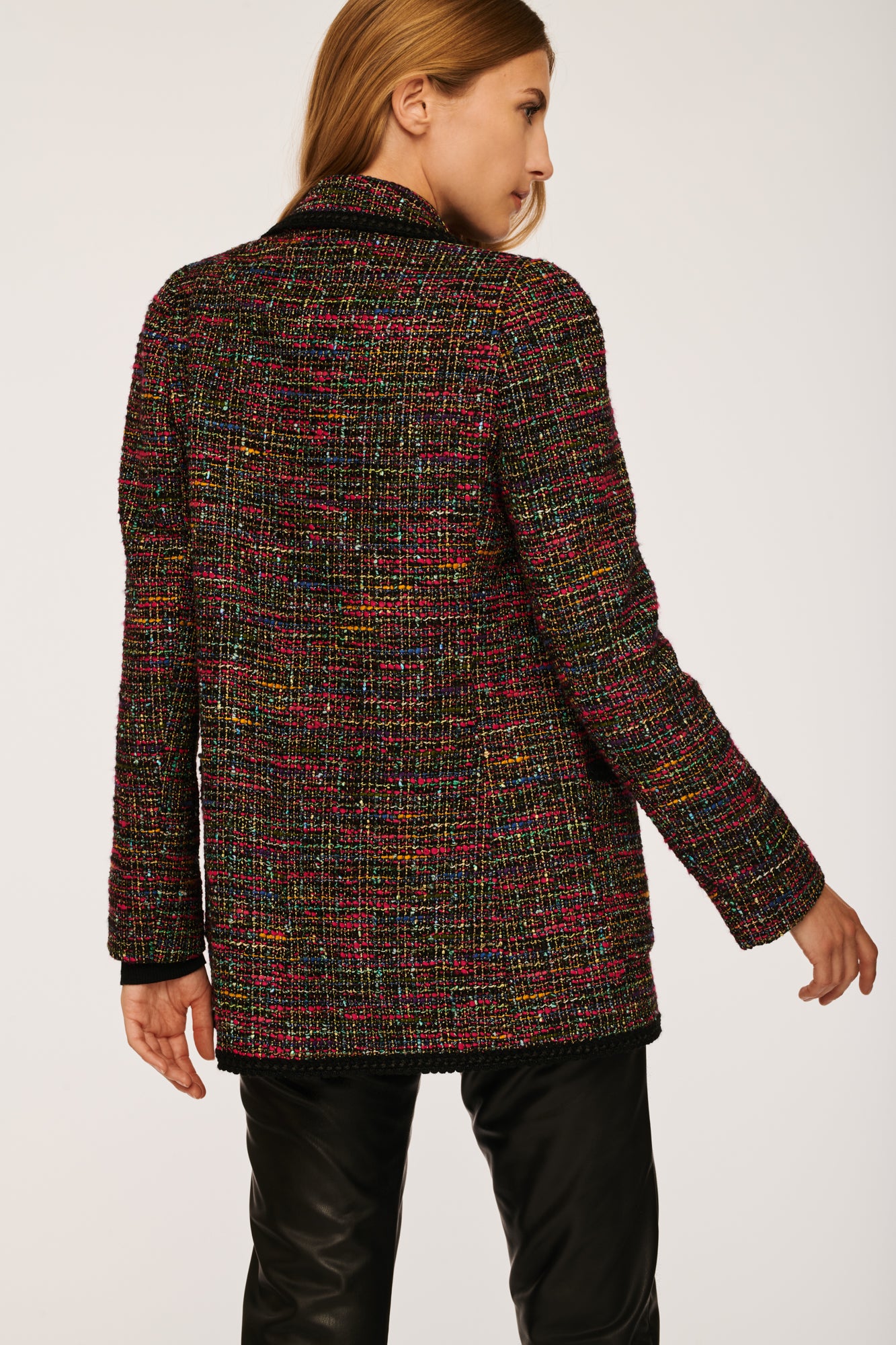 Tweed Blazer with Woven Gallon Decoration