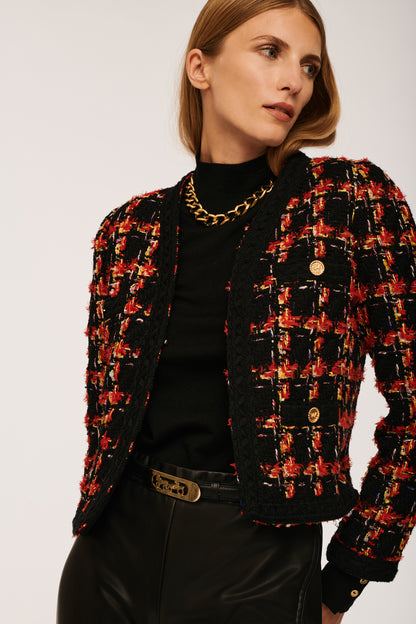Fancy Tweed Jacket with Cherked Pattern