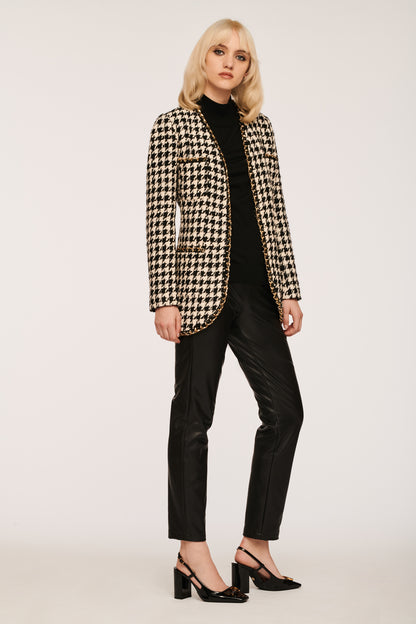 Long Tweed Jacket with Houndstooth Pattern