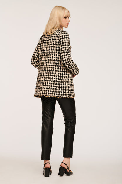 Long Tweed Jacket with Houndstooth Pattern