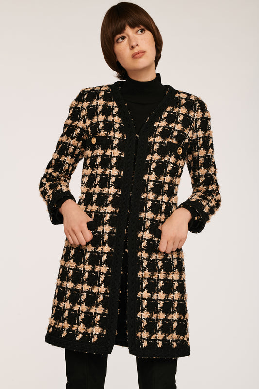 Long Tweed Jacket with Checkered pattern