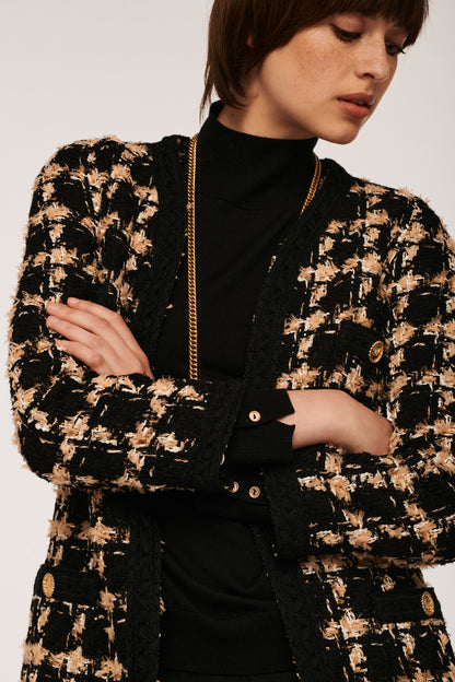 Long Tweed Jacket with Checkered pattern