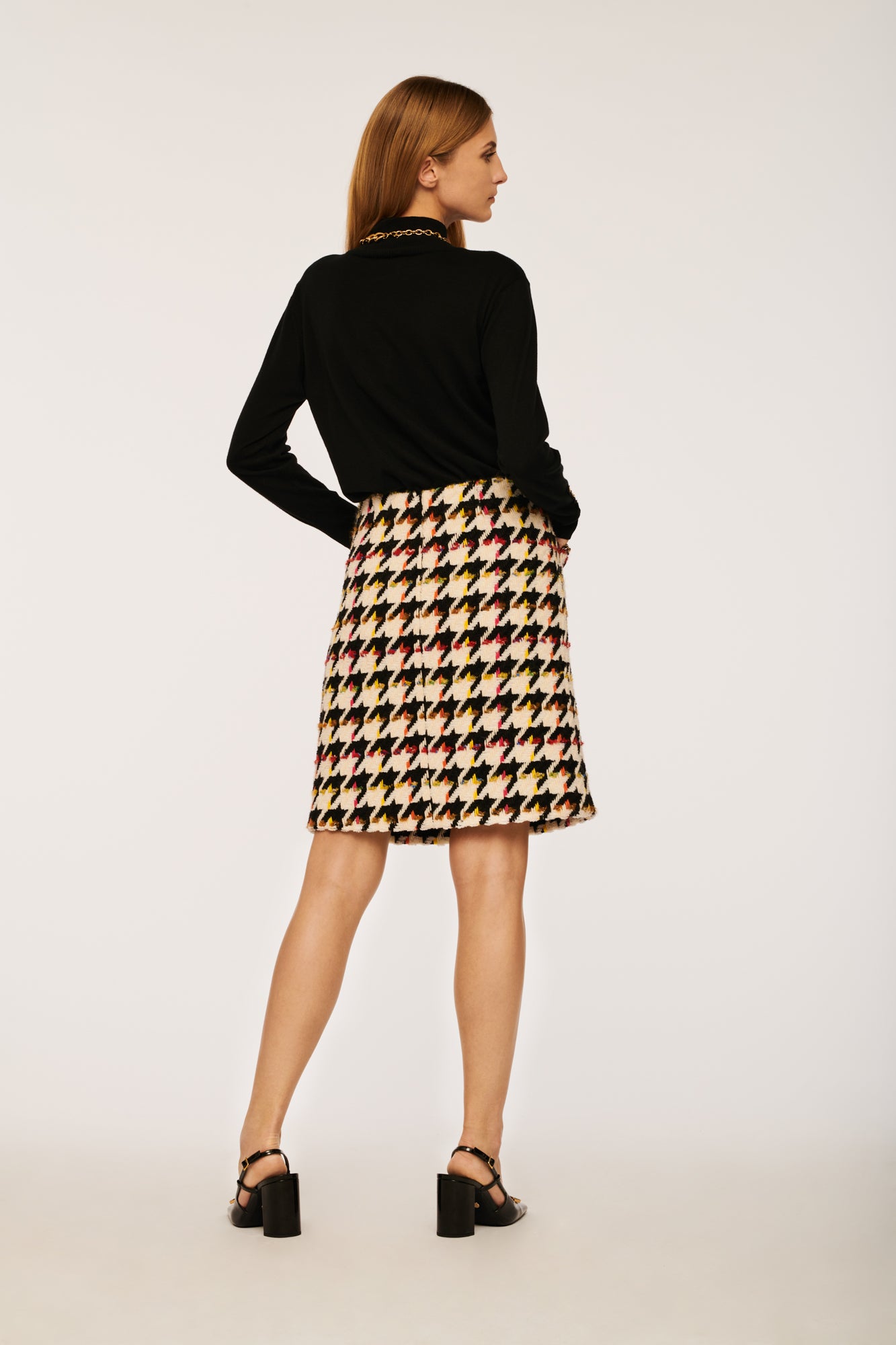 Tweed Skirt with Houndstooth Pattern