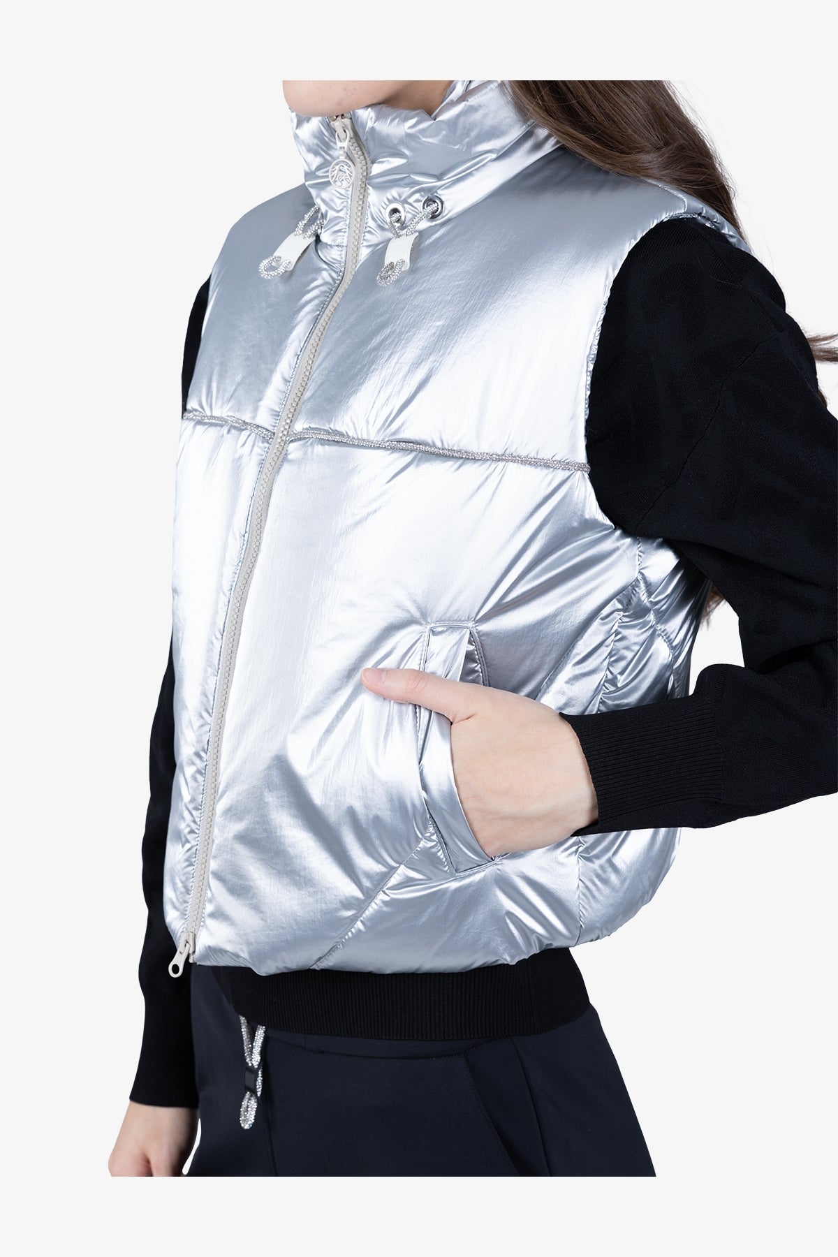 Cropped Waistcoat with Rhinestone Band