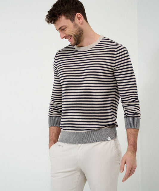 Round-Neck Pullover with Modern Striped Look