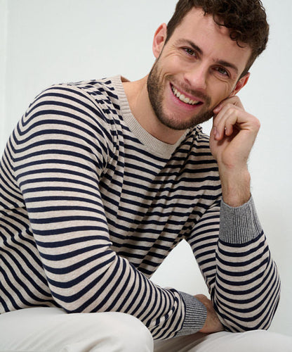 Round-Neck Pullover with Modern Striped Look