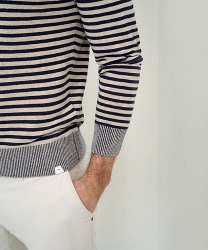 Round-Neck Pullover with Modern Striped Look