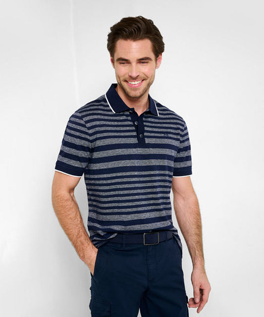 Striped Polo Shirt in A Cotton-Linen Mix
