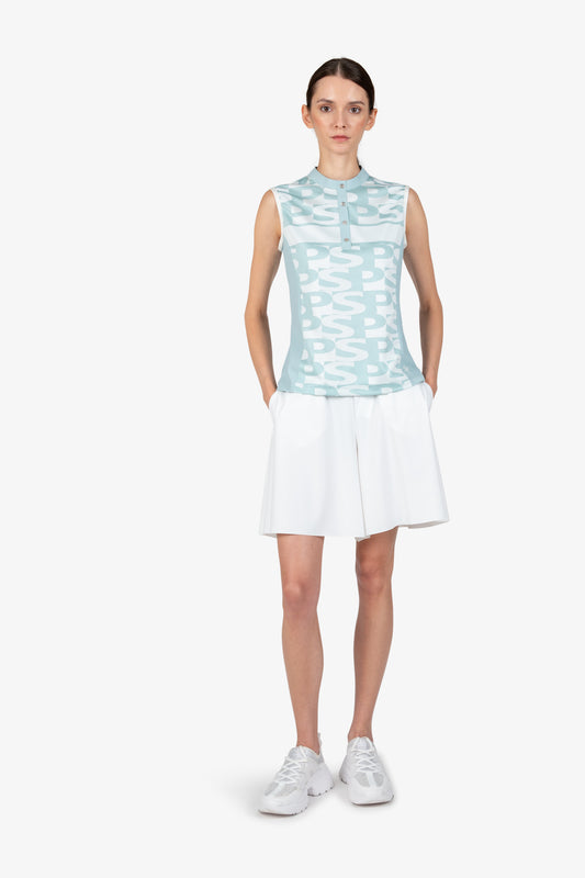 Sleeveless Shirt with Stand-up Collar