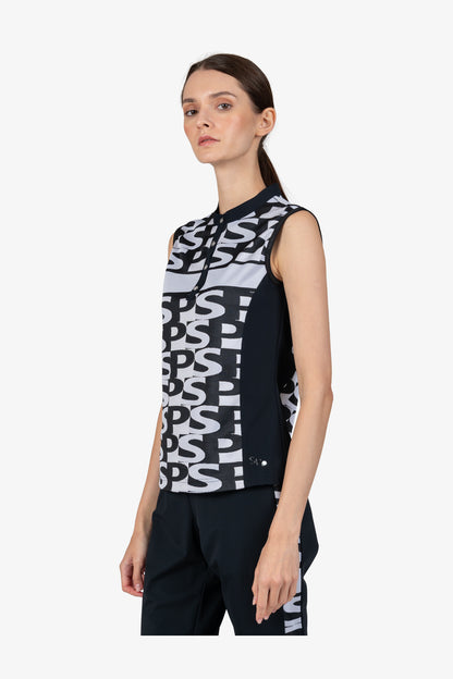 Sleeveless Shirt with Stand-up Collar