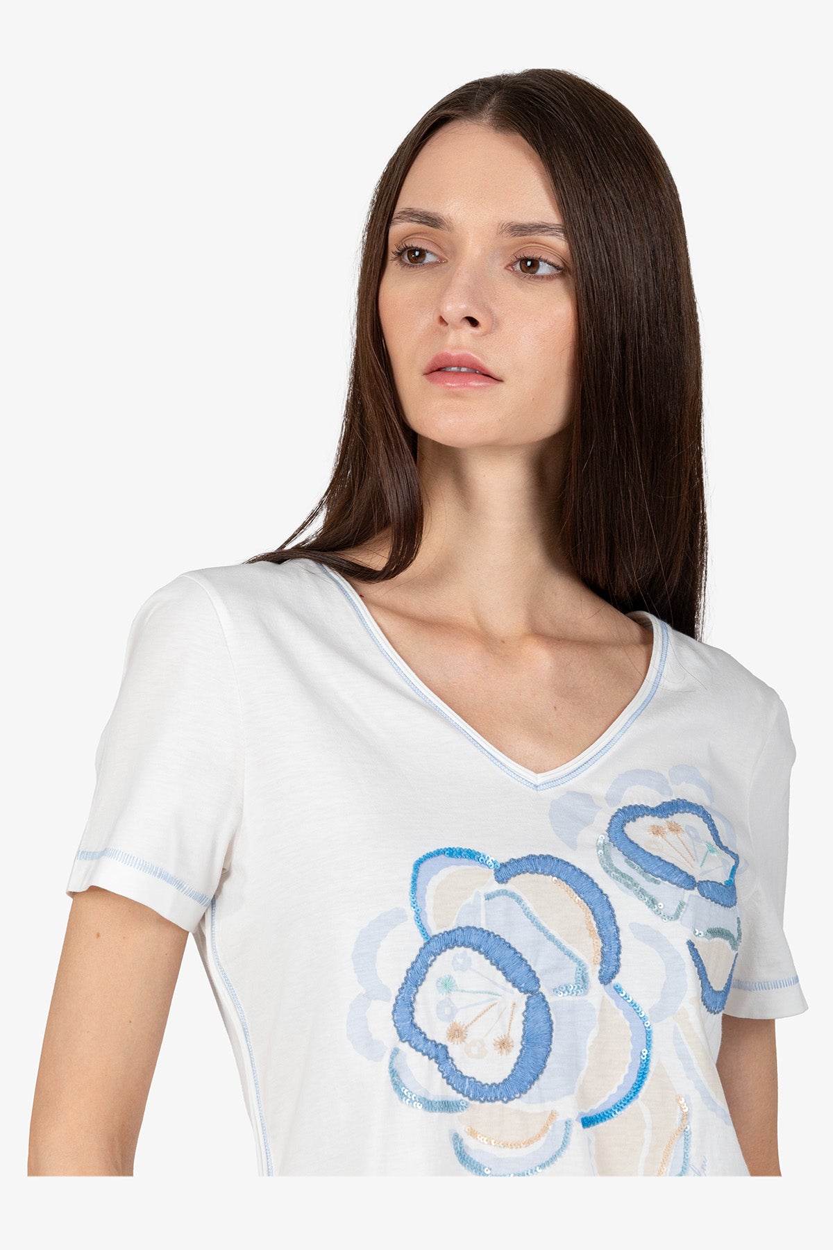 T-shirt with Rounded V-neck