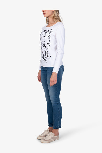 亮片裝飾豹子印花圓領T恤