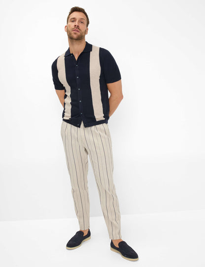 Structure: Knitted Polo Shirt in Cotton-Linen Mix