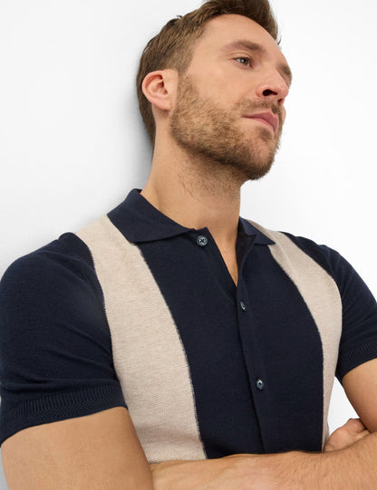 Structure: Knitted Polo Shirt in Cotton-Linen Mix
