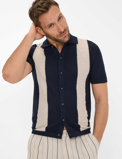 Structure: Knitted Polo Shirt in Cotton-Linen Mix