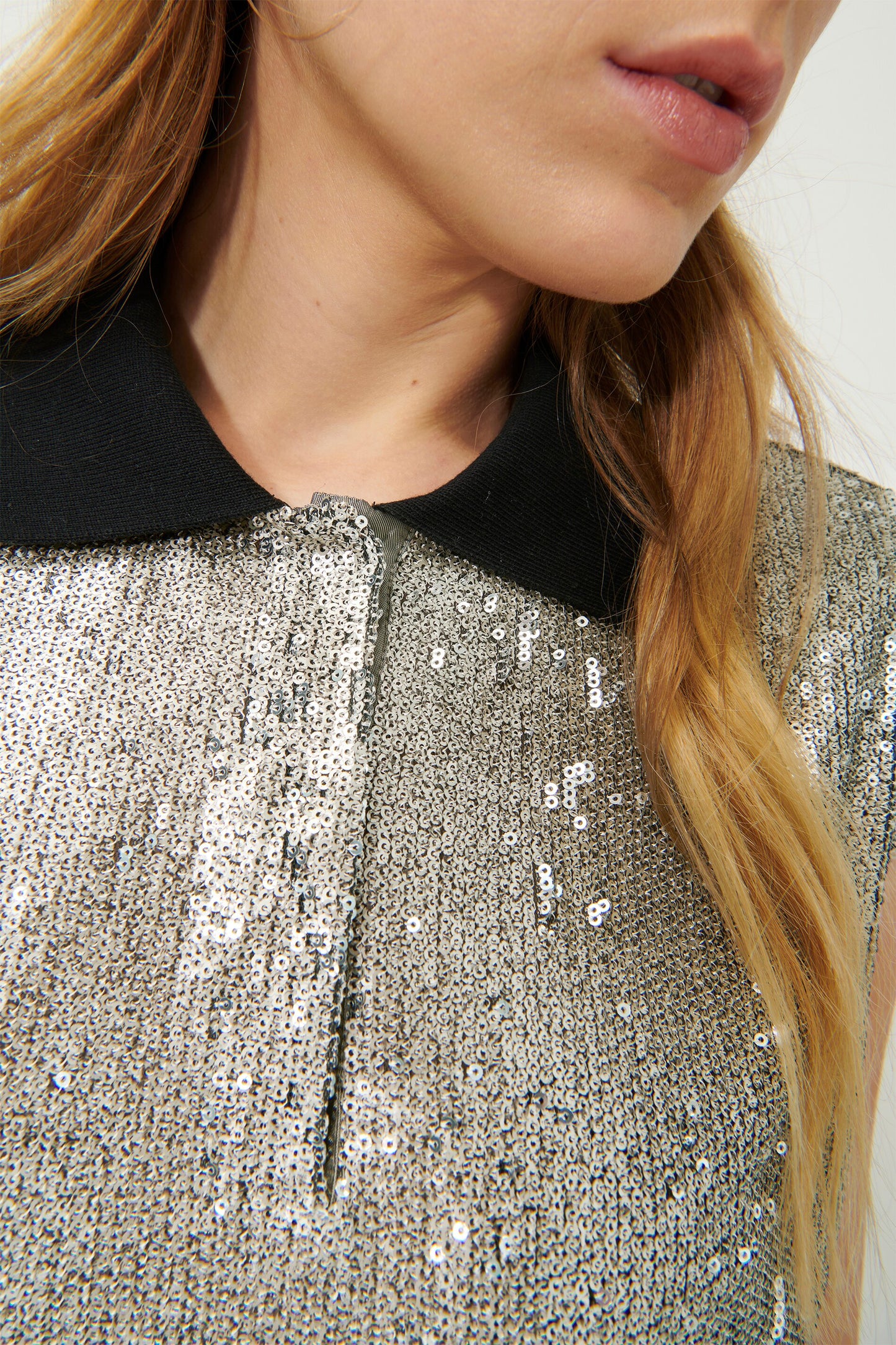 Top with Sequins  and Polo Collar