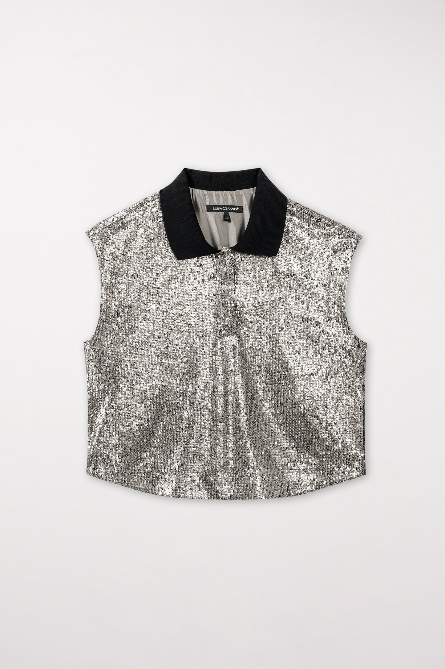 Top with Sequins  and Polo Collar