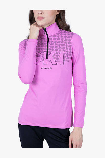 拉鏈立領印花長袖T恤