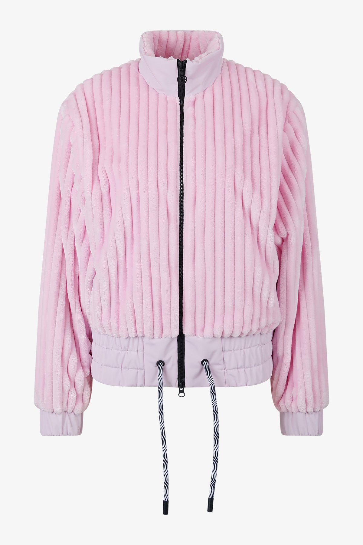 條紋絨立領抽繩邊夾克