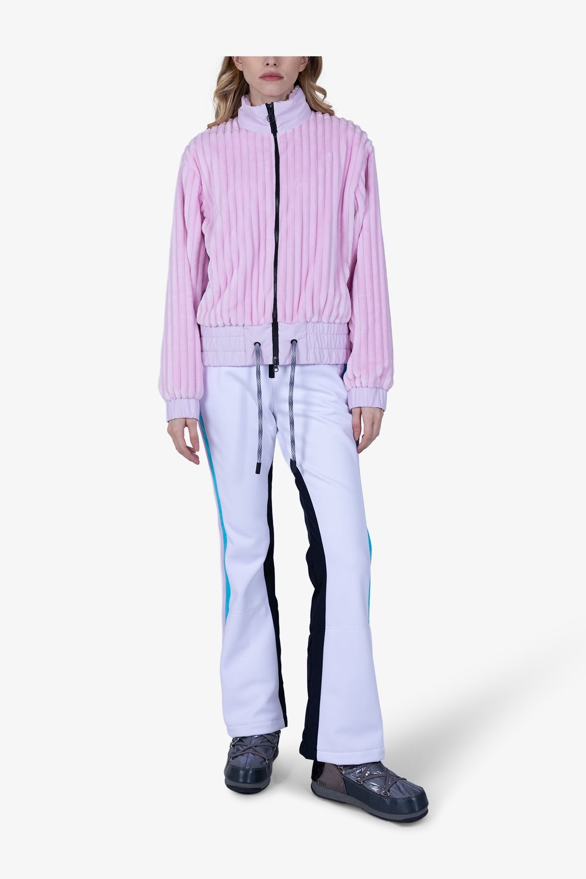 條紋絨立領抽繩邊夾克