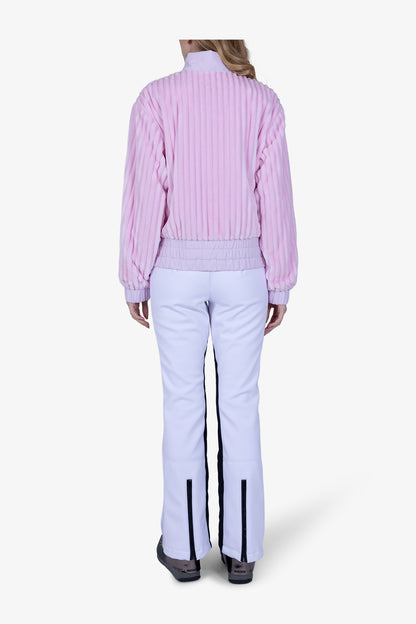 條紋絨立領抽繩邊夾克