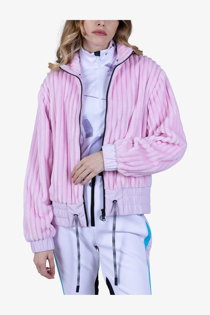 條紋絨立領抽繩邊夾克