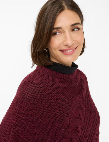 繩索圖案高領針織斗篷