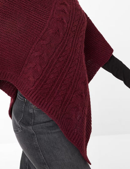 繩索圖案高領針織斗篷