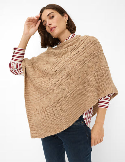 繩索圖案高領針織斗篷