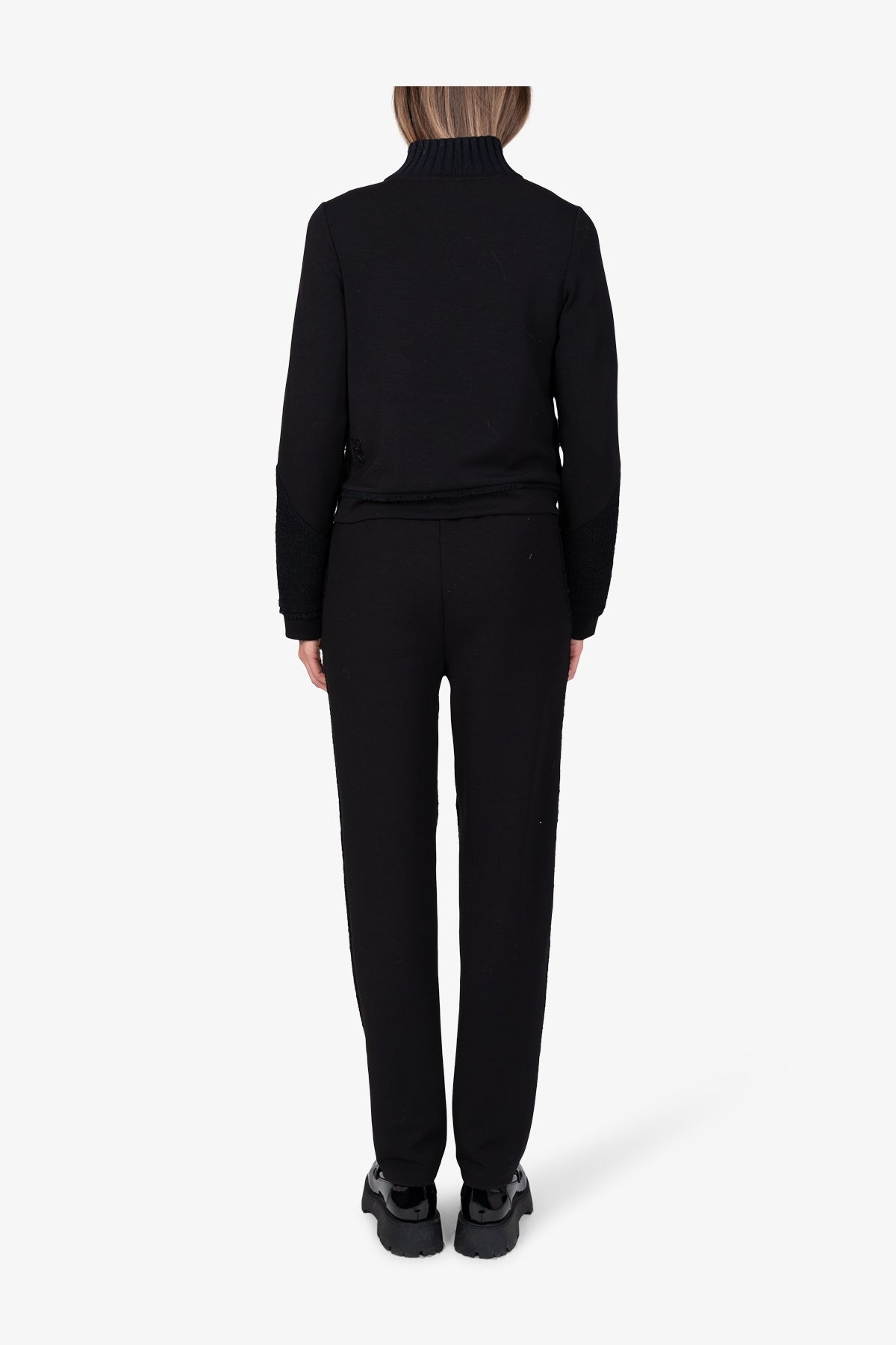 皮革飾邊拉鏈立領夾克