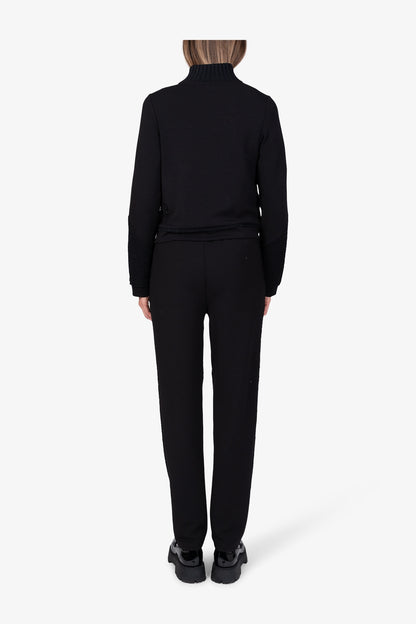 皮革飾邊拉鏈立領夾克